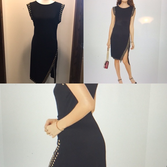 michael michael kors stud trim side slit dress